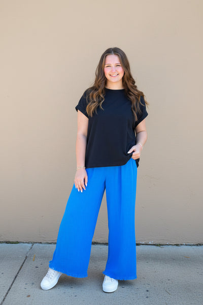 Umgee Breezy Days Linen Wide Leg Pants - Reg/Curvy - Royal Blue - Salty Lime Boutique