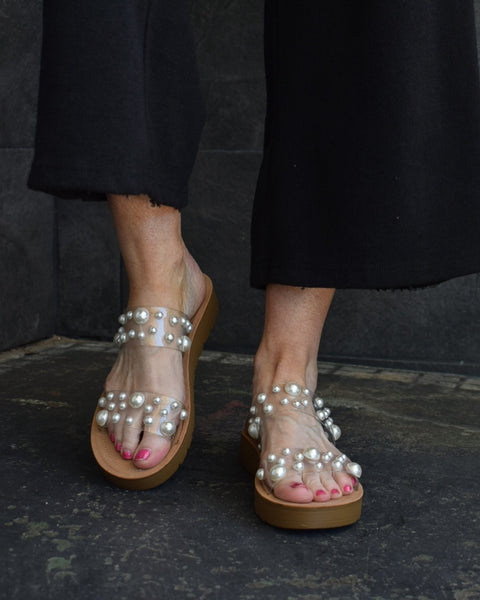 BAD ROMANCE SANDAL BY CORKYS- CLEAR PEARL