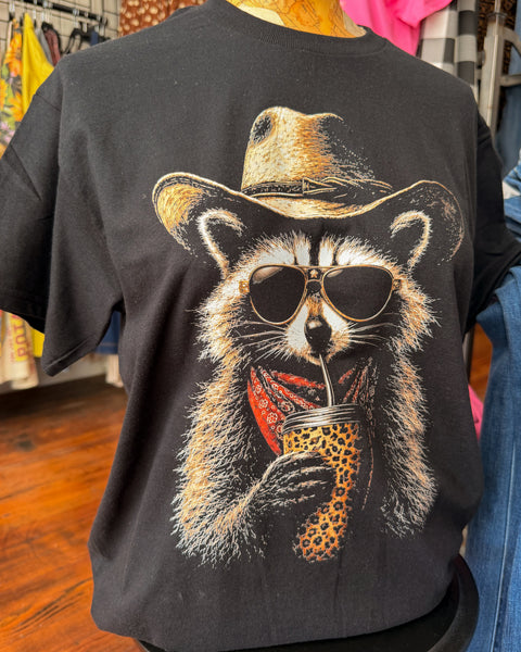 Willy Raccoon Graphic Tee - Black - Salty Lime Boutique