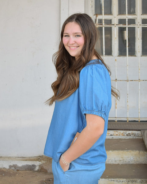 Breezy Puff Top - Chambray