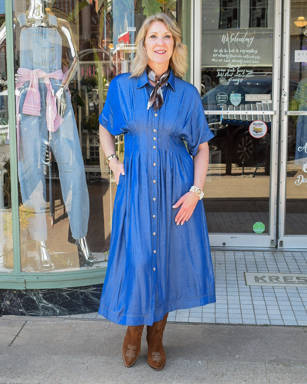 ALEXIS LONG PLEATED WAIST DRESS - INDIGO