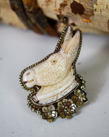 DONKEY HAND CARVED RING - SILVER