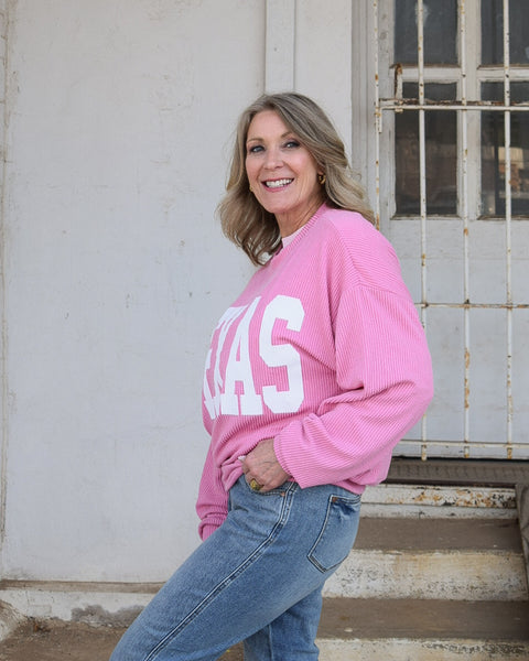 RESTOCKED TEXAS RIB CORD SWEATSHIRT - PINK