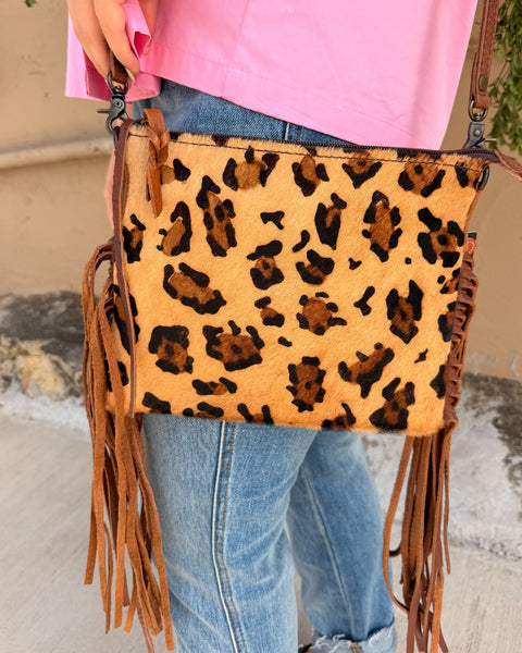 Untamed Fringed Western Leopard Leather Crossbody - Salty Lime Boutique