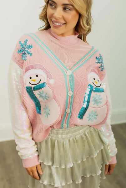 SNOWMAN CARDIGAN WITH SEQUIN SLEEVES