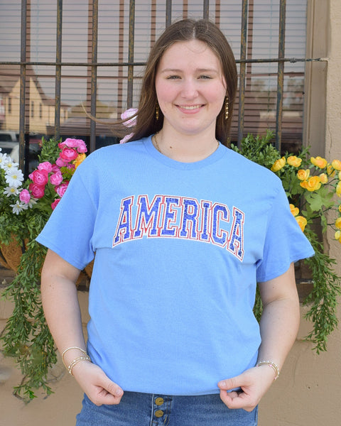 Sequin America Graphic Tee - Blue - Reg/Curvy