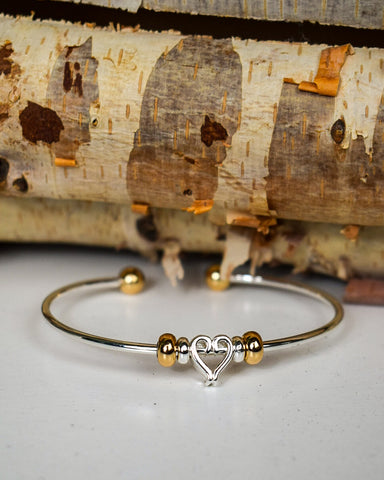 INTRICATE HEART CHARM CUFF BRACELET - SILVER