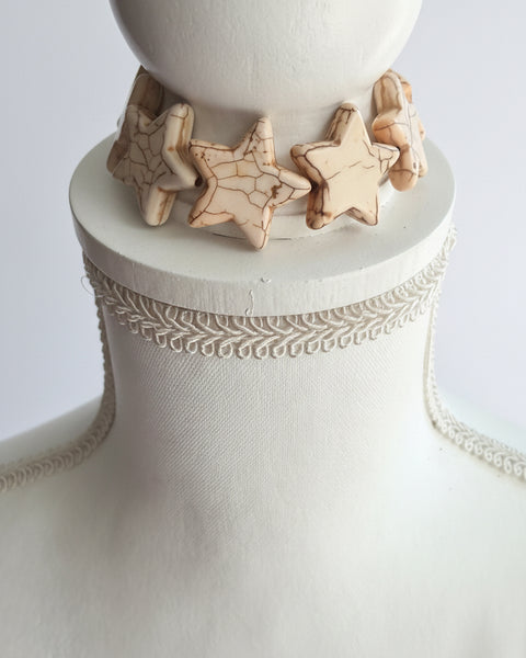 Stone Star Bead Stretchy Bracelet - White
