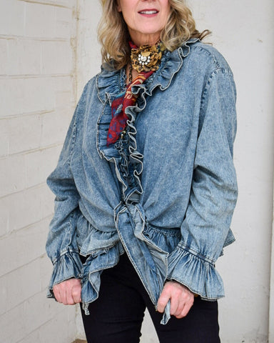 RUFFLED COTTON TOP BY A RARE BIRD - DENIM
