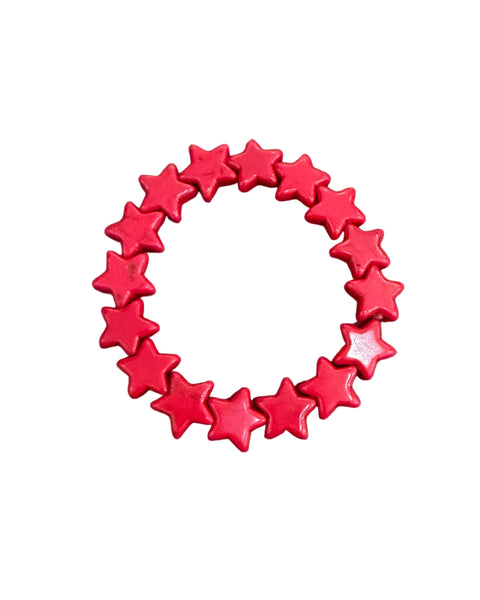 Stone Star Bead Stretchy Bracelet - Red