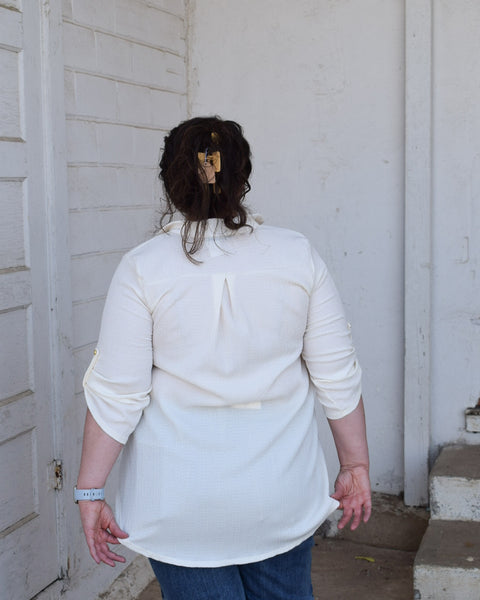 HARPER BUTTON SLEEVE  TOP- CREAM REG/CURVY