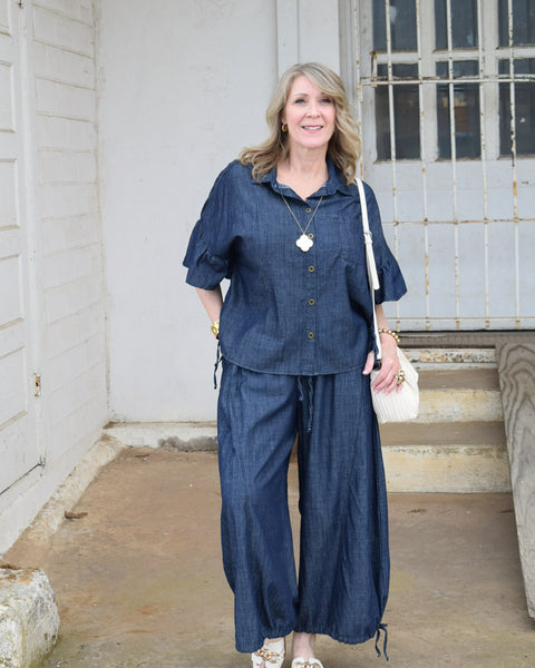 EXTREMELY WIDE LEG WASHED DENIM PANT - Salty Lime Boutique