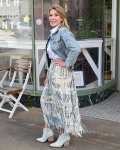 THE DOLLY FRINGE SKIRT - DENIM - REG/CURVY