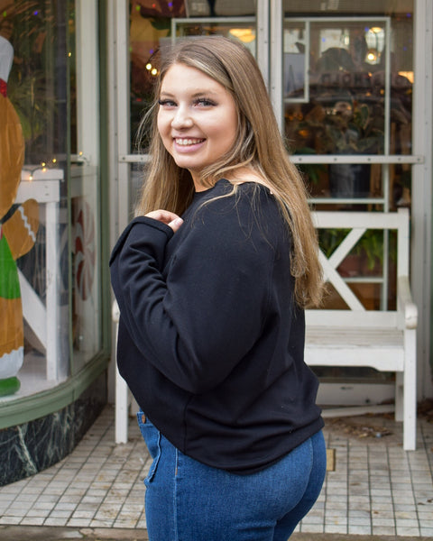 SLOUCHY PULLOVER SWEATSHIRT - BLACK