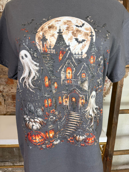 Haunted House Graphic Tee - Stone Grey - Salty Lime Boutique