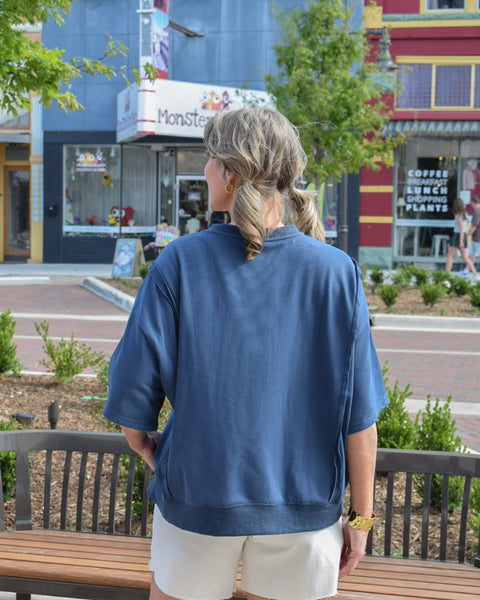 American Flag Patchwork Boxy Tee - Navy