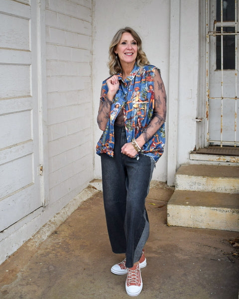 PEARL SNAP FLANNEL VEST TOP BY A RARE BIRD -COWGIRL