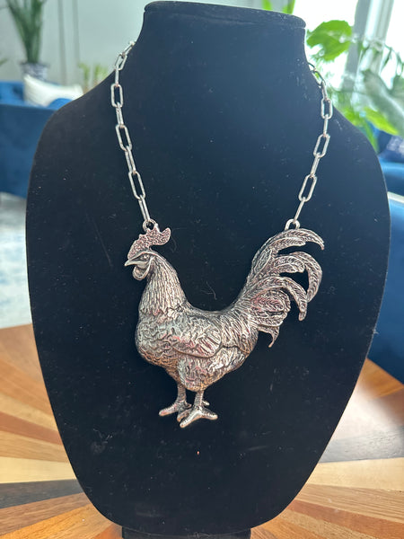 ROOSTER CHUNKY NECKLACE - SILVER - Salty Lime Boutique