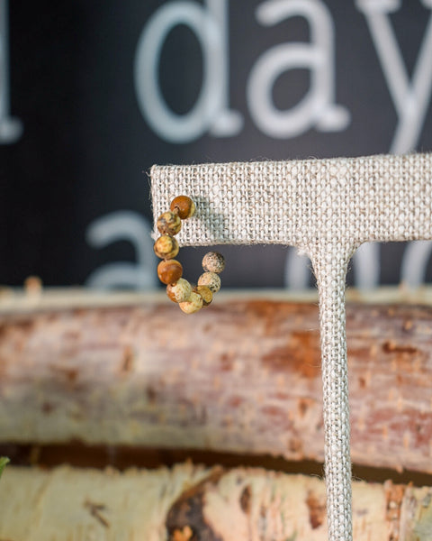 SEMI-PRECIOUS STONE HOOP EARRINGS SET OF 3 - BROWN