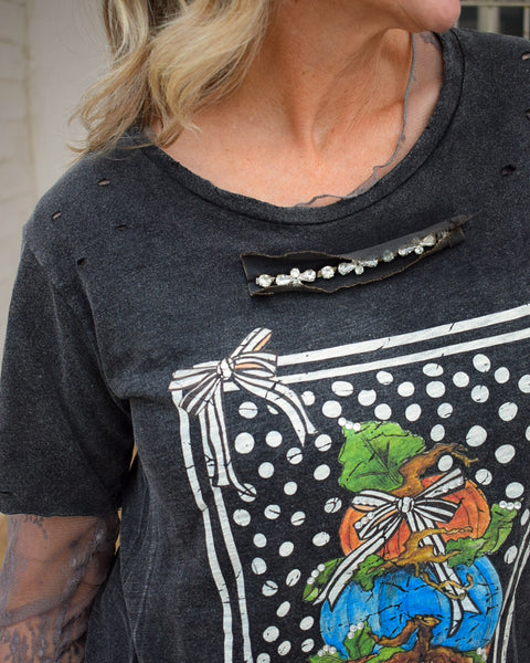 BLESSED PUMPKIN TATTERED TEE - BY A RARE BIRD - BLACK