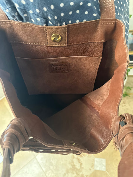 FRINGED WESTERN LEATHER TOTE - BROWN - Salty Lime Boutique