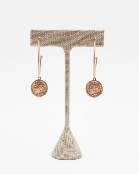 ROMAN COIN HOOP DANGLE EARRINGS- GOLD - Salty Lime Boutique