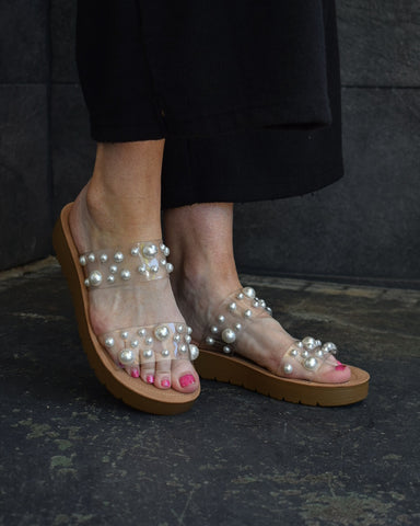 BAD ROMANCE SANDAL BY CORKYS- CLEAR PEARL