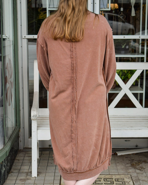 OUT FOR COFFEE SWEATSHIRT DRESS - CHESTNUT