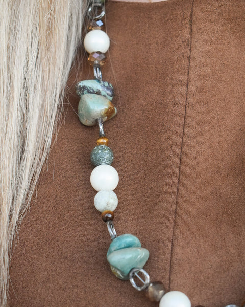 AUTHENTIC TURQUOISE NUGGET & GLASS PEARL BEAD NECKLACE - BY A RARE BIRD