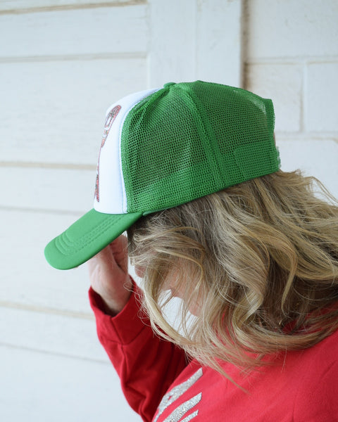 SEQUINS PLAID BOW TRUCKER HAT - GREEN