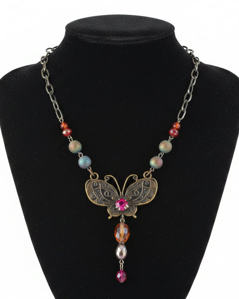Boho Butterfly Necklace  -  Antiqued Brass