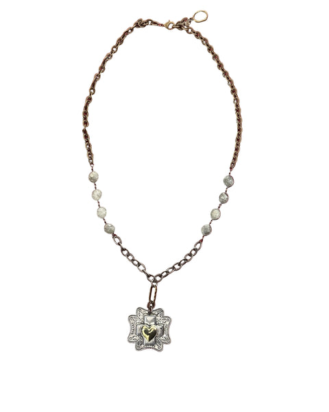 CHUNKY CROSS/HEART NECKLACE - MIXED METAL