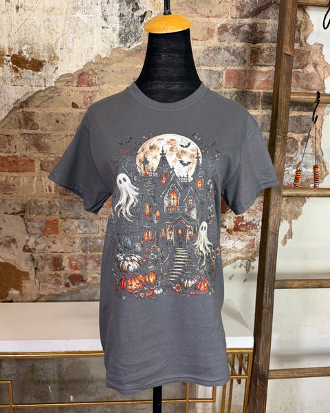 Haunted House Graphic Tee - Stone Grey - Salty Lime Boutique