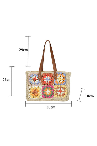 FLORAL CROTCHED TOTE BAG - BEIGE