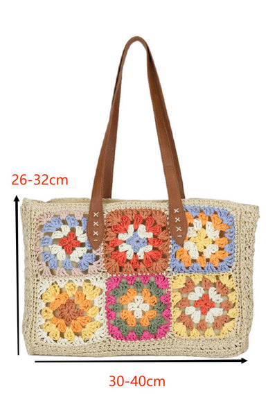 FLORAL CROTCHED TOTE BAG - BEIGE