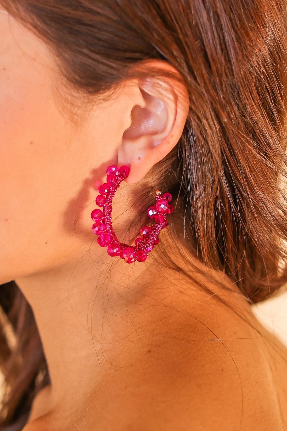 BLOOM HOOP EARRINGS - HOT PINK