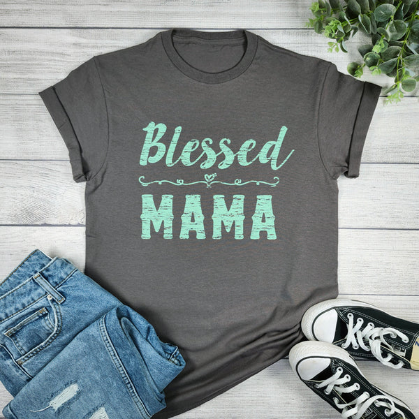 Blessed Mama Graphic Tee - Charcoal Grey