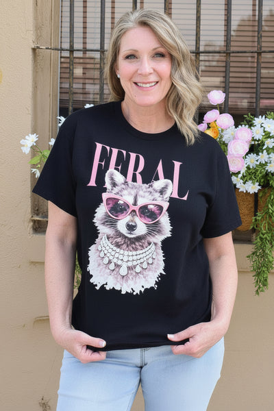 Glam Feral Raccoon Graphic Tee - Black - Reg/Curvy - Salty Lime Boutique