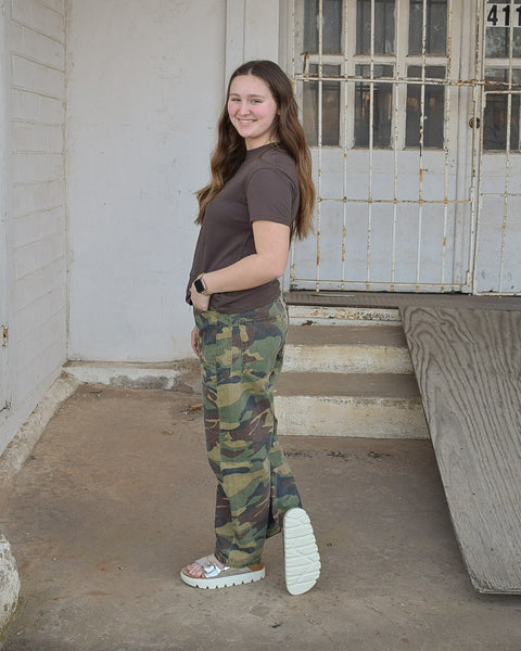 SLOUCHY CROP BARREL JEANS BY RISEN - CAMO - Salty Lime Boutique