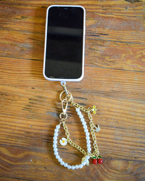 PEARL & CHERRY CHARMS CHUNKY PURSE CHAIN