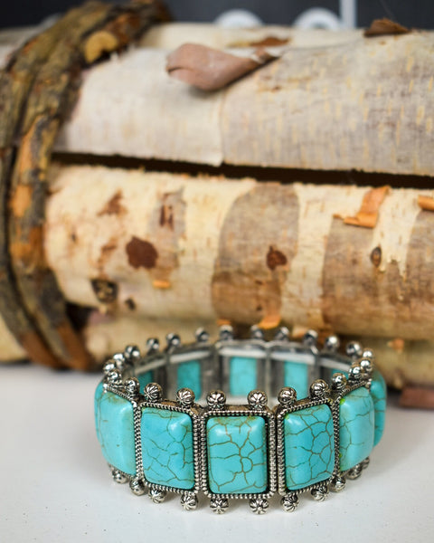 WESTERN FAUX TURQUOISE STRETCHY BRACELET