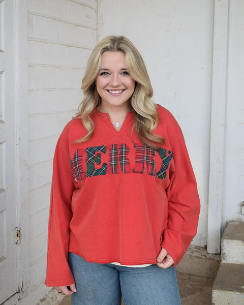MERRY LETTERING SWEATSHIRT - RED