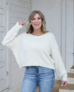 ASHLEY TEXTURED LONG SLEEVE SWEATER- CREAM