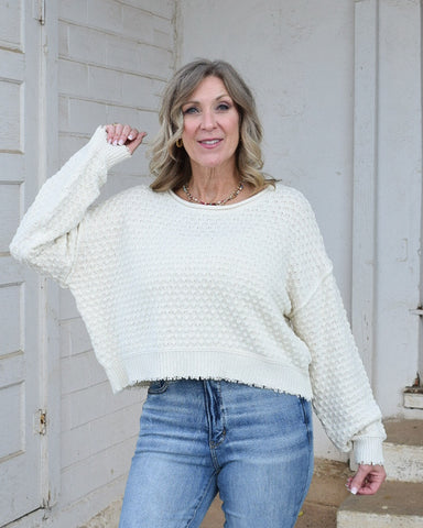 ASHLEY TEXTURED LONG SLEEVE SWEATER- CREAM