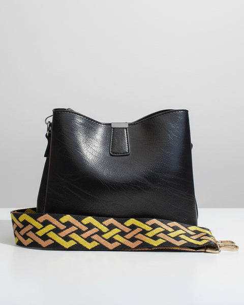 Geometric Diamond Woven Adjustable Canvas Strap: BLACK/GOLD - Salty Lime Boutique