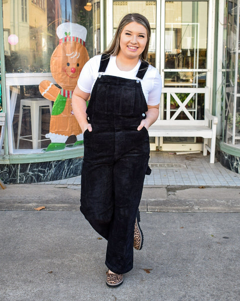 WASHED CORDUROY OVERALLS - BLACK