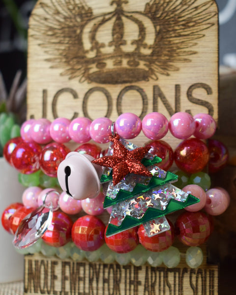 CHRISTMAS IN THE PINK STRETCHY BRACELETS - SET OF 6