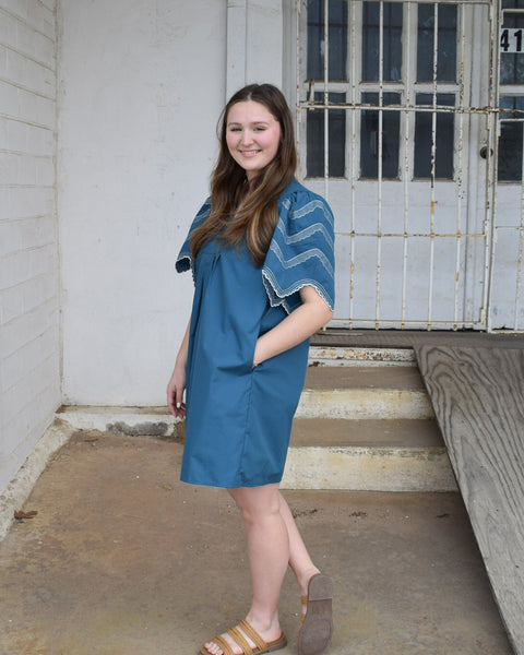 EMBROIDERY MINI DRESS- TEAL - Salty Lime Boutique