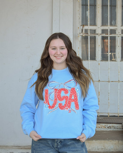 USA BOW SWEATSHIRT - LT BLUE