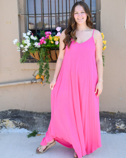 Summer Cami Dress W/ Pockets: FUCHSIA - Salty Lime Boutique
